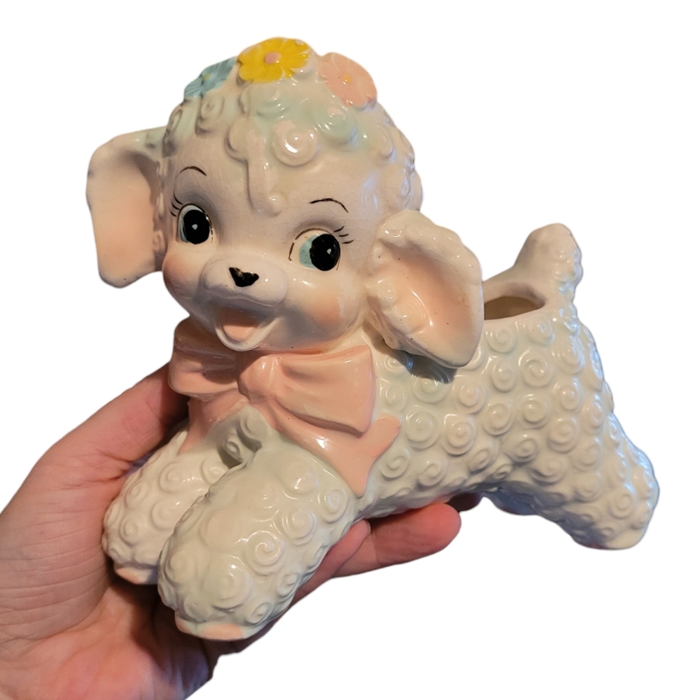 Rubens Originals Lamb Planter Spring Sheep - Pink Bow Easter Pastel